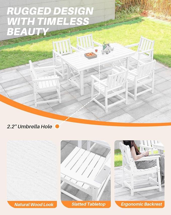 HDPE Patio Dining Set, 5-Piece Outdoor Table and Chairs with Umbrella Hole, Modern Outdoor Dining Set for 4, HDPE Outdoor Patio Furniture Dining Sets for Deck, Poolside, Porch, Pearl