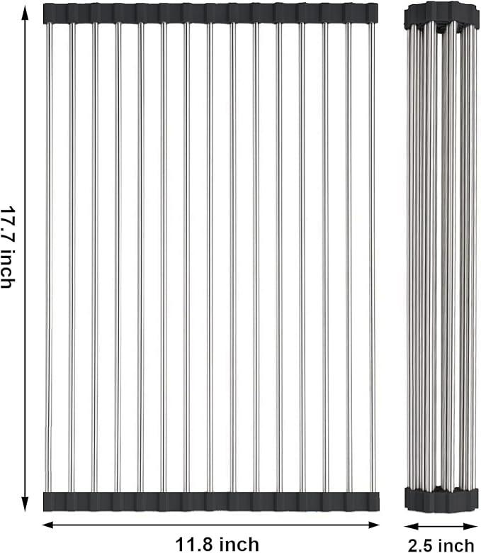 Searik Stainless Steel Over The Sink Dish Drying Rack, Roll Up Foldable Kitchen Sink Drainer Rack (17.7