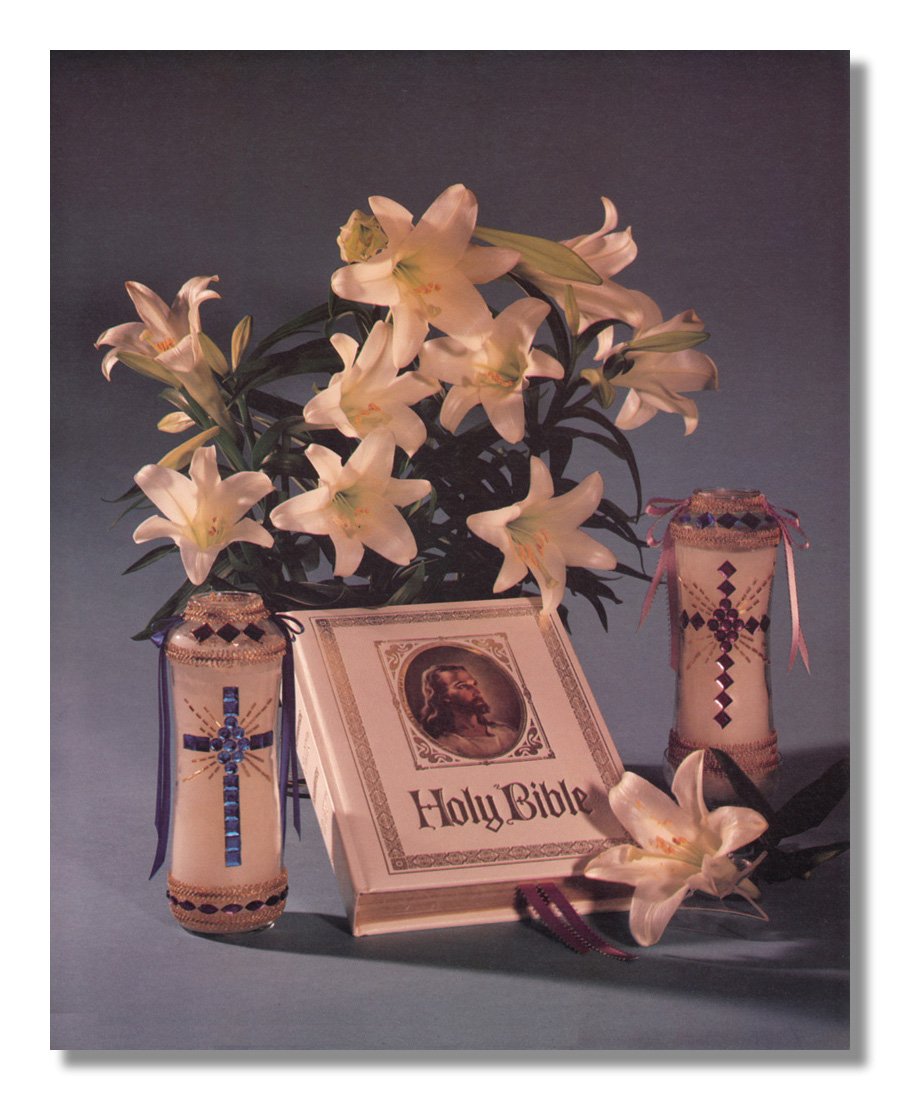 Religious Wall Art - Bible White Flowers & Candles 8x10 Inch Framed Art Print