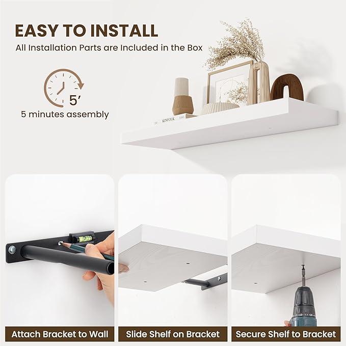 Fun Memories Wood Floating Shelves 16 Inch, 10 Inch Deep Shelves Wall Mount, Wall Shelves with Invisible Bracket, 16