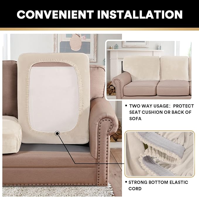 PrinceDeco Velvet Couch Cushion Cover Stretch Sofa Seat Covers Washable Cushion Slipcover for Chair Love Seat Sofa Cushion Furniture Protector Seat Cushion Sofa Cover (Each Width Up to 29.5