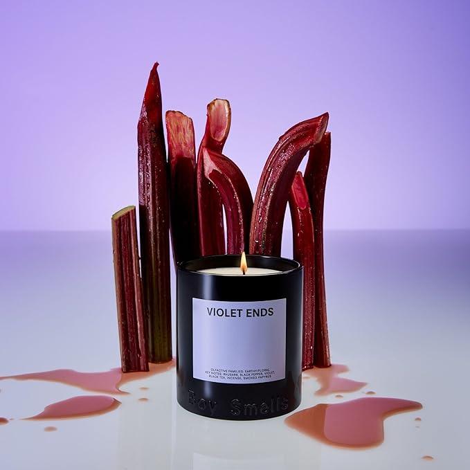 Boy Smells Violet Ends Candle - 8.5 oz - Aromatic Candle for Home with Rhubarb, Violet and Smoked Papyrus - Up to 50-Hour Burn - Cotton Wick
