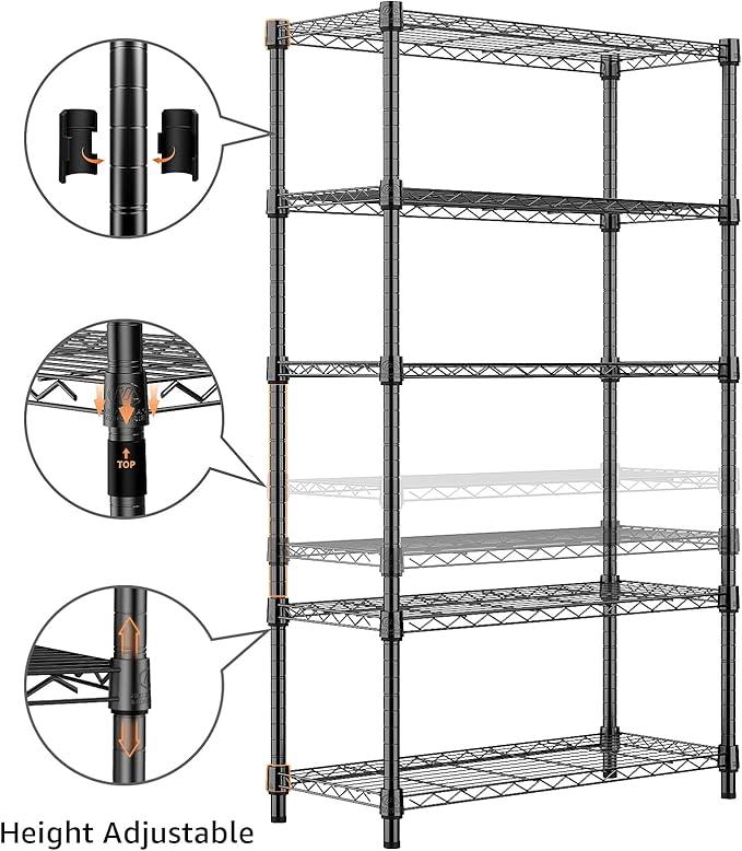 1250 lbs Storage Shelving Utility Shelving Unit 5-Tier Utility Shelving Unit Steel Organizer Wire Rack for Home,Kitchen,Office (13.7