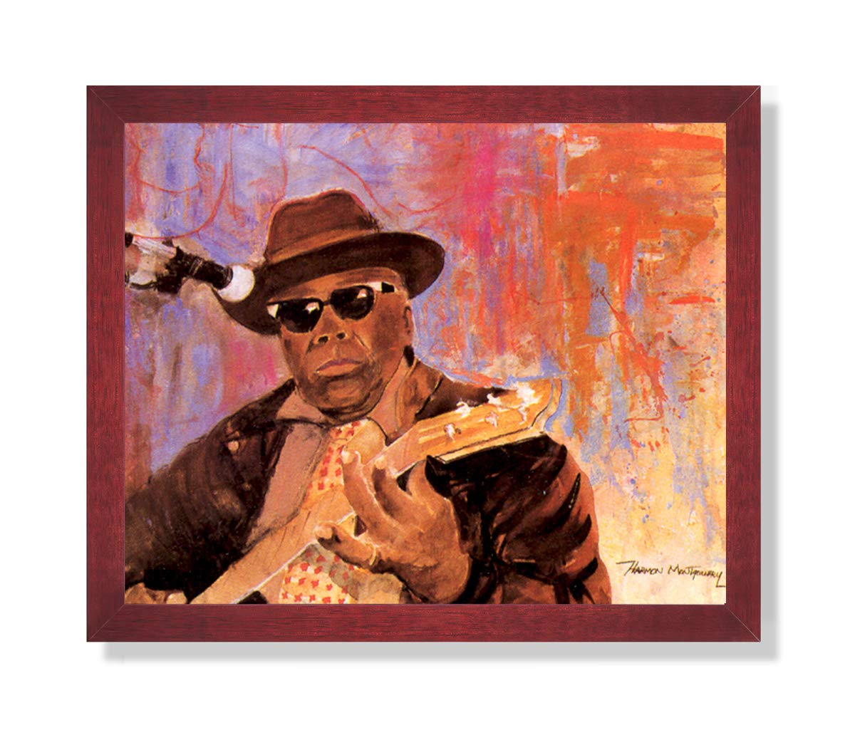 Framed Art Print - John Hooker Music Wall Decor in Cherry Wood Frame with Protective Glass