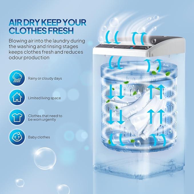 ROVSUN 25LBS Portable Washing Machine, Full-Automatic Electric Laundry Machine with Stainless Steel Drum, 110V Compact Washer, Washer and Spin Dryer Combo with Drain Pump for Apartment, Dorm, Home