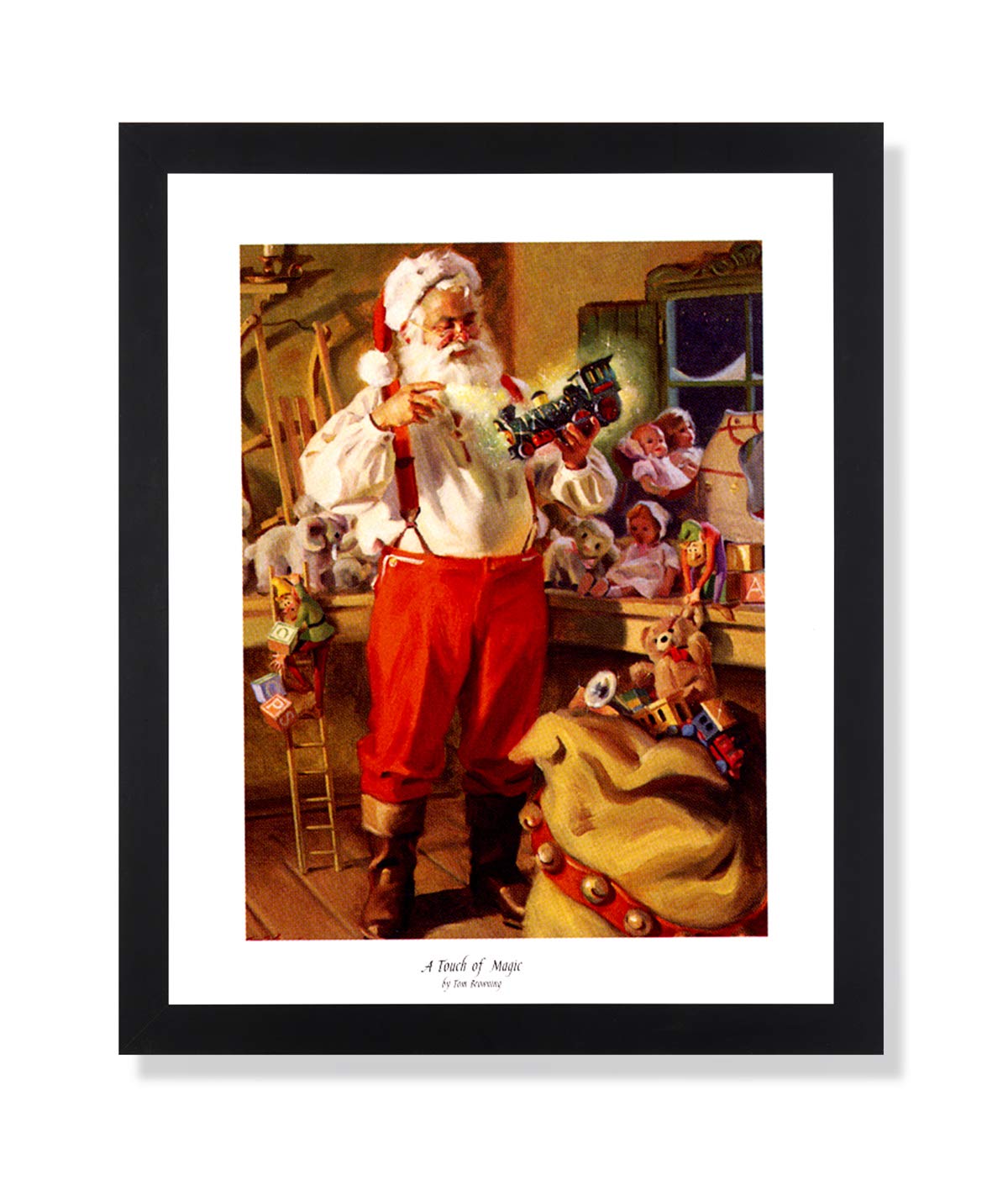 Santa Claus Art Print – Framed Holiday Mantel Decor With Black Wood Frame