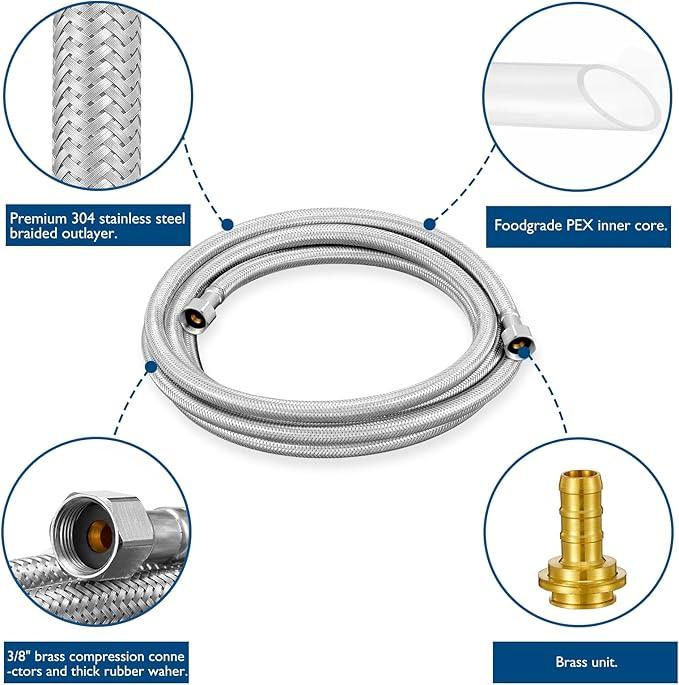 Dishwasher Installation Kit - 6 FT Stainless Steel Braided Dishwasher Hose kit,Food Grade PEX Inner Tube Water Line with 3/8