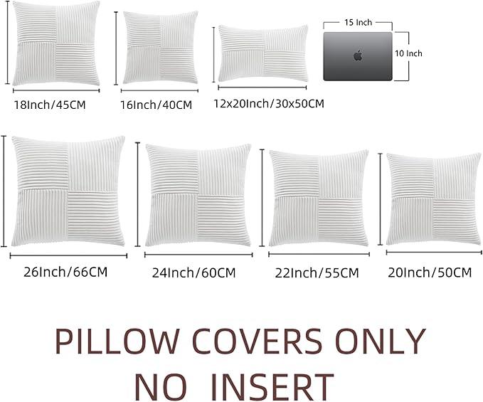Fancy Homi 2 Packs Pure White Decorative Throw Pillow Covers 22x22 Inch for Living Room Couch Bed, Rustic Farmhouse Boho Home Decor, Soft Corss Corduroy Patchwork Accent Square Cushion Case 55x55 cm