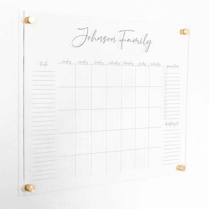 Personalized Clear Acrylic Calendar for Wall, Calendar Whiteboard for Wall, Dry Erase Wall Calendar, Wall Calendar Organizer System for Home (Cursive, Grey, 23