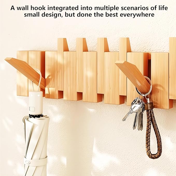 Wall Mounted Piano Key Hanger | Flip Style Hook | Entrance Wall Art Hook, Made of Oak Wood (3 Times Painted, 4 Times Polished) (Beech, 4Hooks)