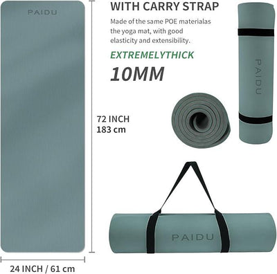 Yoga Mat Non Slip Anti-tear,extra thick-2/5 inch（10MM）High Resiliency Professional POE Yoga Mats for Women Men Kids,72