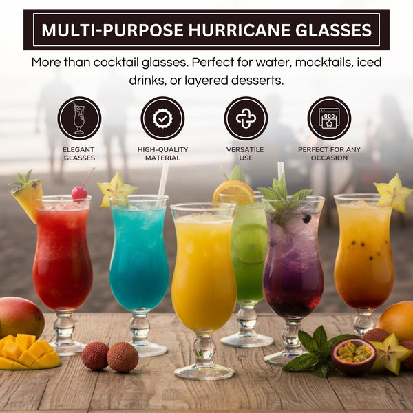 Hurricane Glassware Set of 6, Clear Glass Drinkware