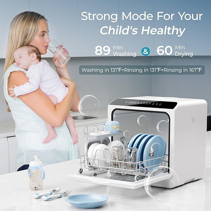 EUHOMY Countertop Dishwasher with 5L Built-in Water Tank& Inlet Hose Portable Mini Dishwashers with 6 Programs for Small Apartments, Dorms and RVs,High-Temp& Air-Dry Function, No Hookup Needed