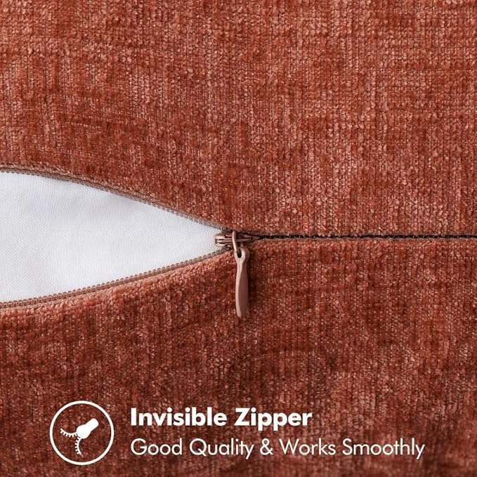 MIULEE Pack of 2 Fall Couch Throw Pillow Covers 18x18 Inch Burnt Orange Farmhouse Decorative Pillow Covers with Stitched Edge Soft Chenille Solid Dyed Pillow Covers for Sofa Bed Living Room