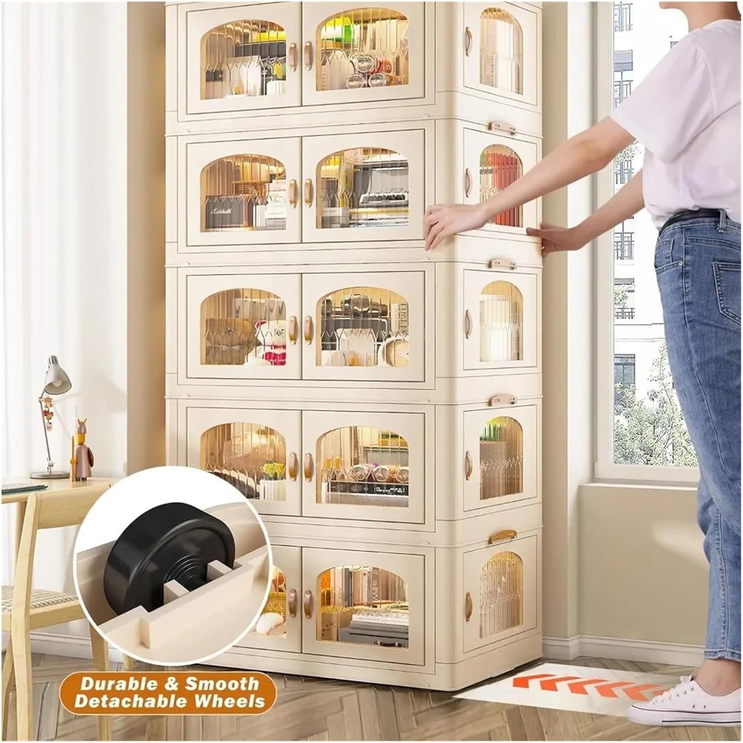 125GAL Storage Bins with Lids, Large Stackable Bins with Wheels and Doors, Storage Containers Box Closet Organizers(25Gal 5 tier)