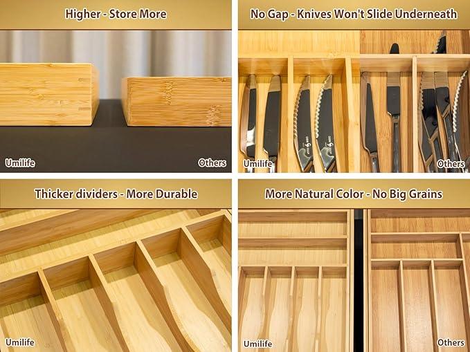 Umilife Large Expandable Kitchen Silverware Utensils Drawer Organizer, 2.5