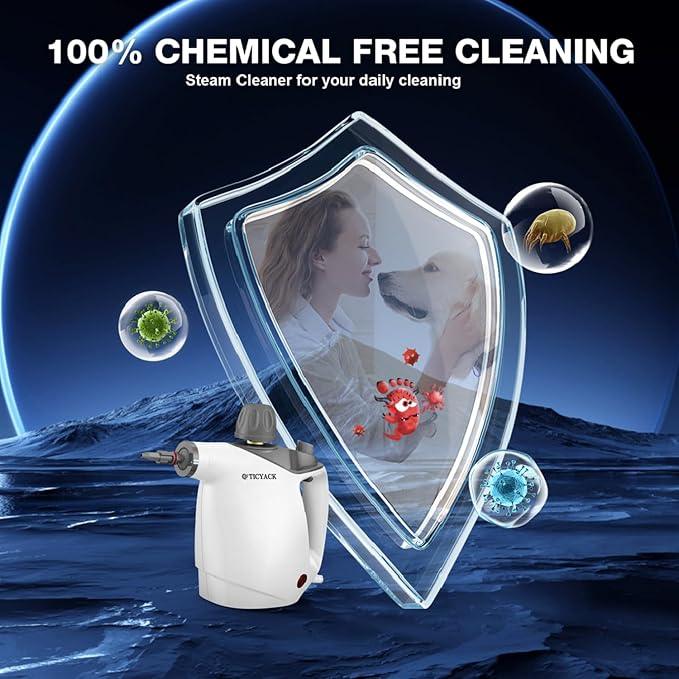 Handheld Steam Cleaner, Steam Cleaner with 16 PCS Accessory & Safety Lock, 500ML Large Capacity Natural Surface Steam for Cleaning, Multipurpose Steamer for Home, Car, Bathroom, Grease (White)