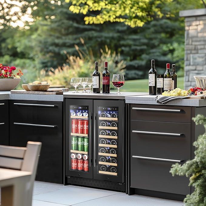 Tylza 24 Inch Wine and Beverage Refrigerator, Dual Zone Wine Beverage Cooler 24