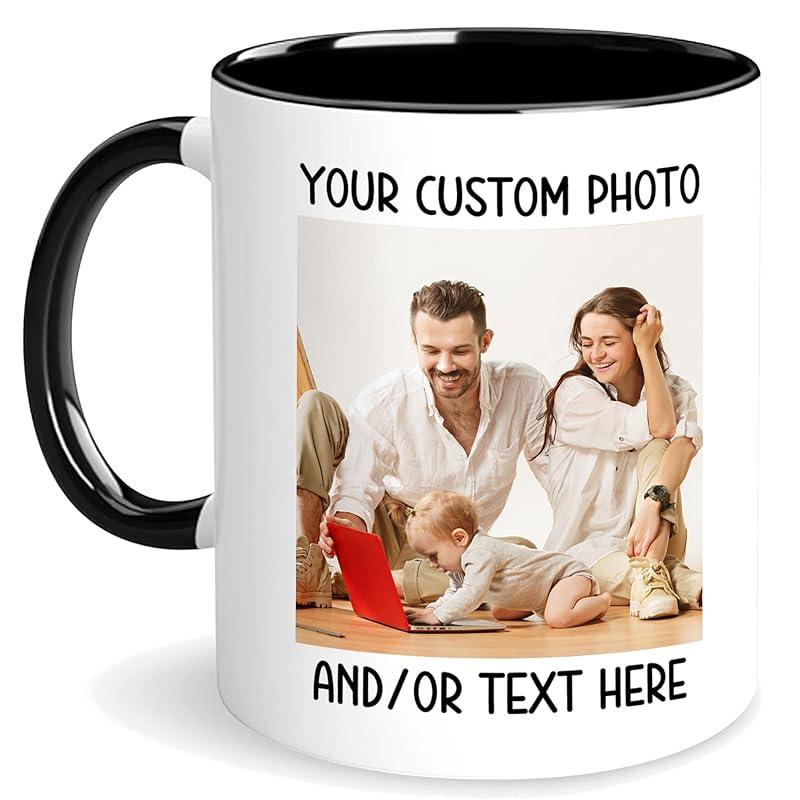 Custom Mugs with Pictures Text or Logo, Personalized Photo Coffee Mugs for Women, Personalized Gifts for Men Teacher or Nurse, Custom Coffee Mug Fathers Day Mothers Day Birthday or Christmas