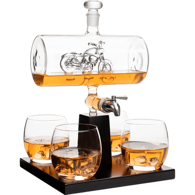 Motorcycle Decanter Whiskey & Wine Decanter Set 1100ml by The Wine Savant with 4 Whiskey Glasses, Motorcycle Gifts, Harley Davidson Motorbike Gifts, Drink Dispenser for Wine, Scotch, Bourbon 19