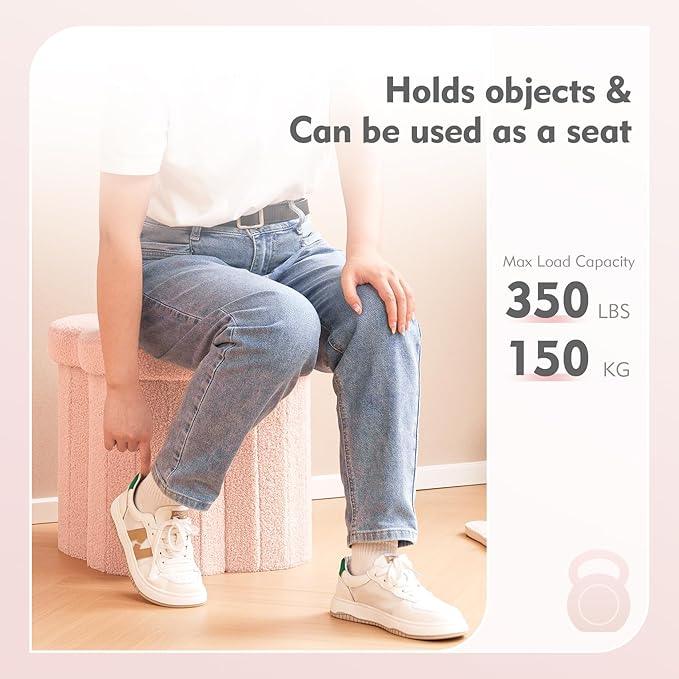 B FSOBEIIALEO Storage Ottoman Cube, Flowers Shaped Ottomans with Storage Foot Stool Footrest, Boucle Ottoman Seat for Dorm Room, Faux Teddy Fur, Pink 15
