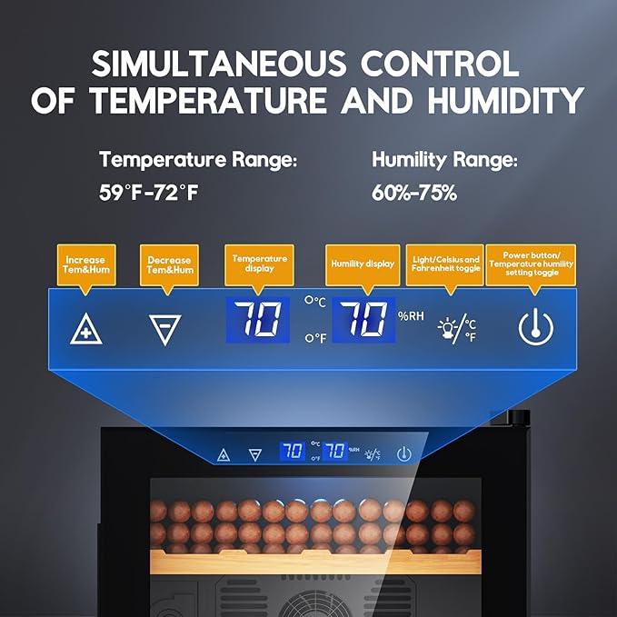 Tylza Cigar Humidor Cabinet 50L, Temp & Humidity Control Electric Humidors for Cigars, 370 Cigars, Digital Hygrometer, Safety Lock, Cigar Humidors with Cedar Wood Drawer Shelves, Cigar Gifts for Men