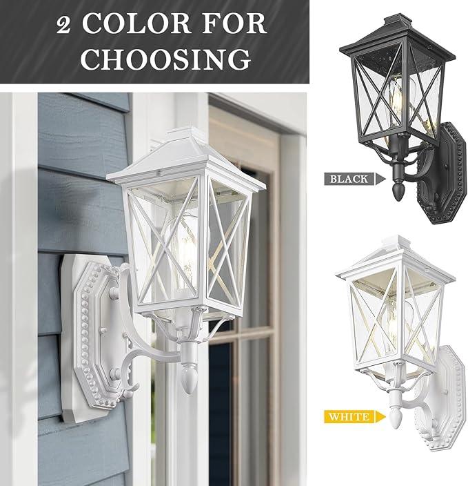 Darkaway Outdoor Wall Light Fixture,2pcs Outside Porch Lights Wall Mounted Seeded Glass Exterior Waterproof Lantern Modern E26 Socket Wall Sconce Lighting for Front Door Yard Patio