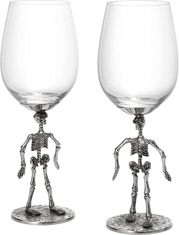Stemmed Skeleton Wine Glass Set of 2 by The Wine Savant - 12oz Skeleton Glasses 10