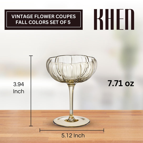 Flower Coupe Cocktail Glasses | Set of 4 | Bright Colors