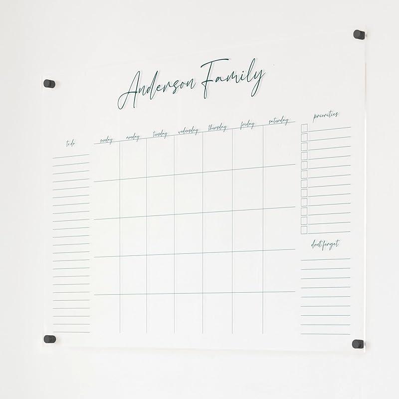 Personalized Clear Acrylic Calendar for Wall, Calendar Whiteboard for Wall, Dry Erase Wall Calendar, Wall Calendar Organizer System for Home (Cursive, Jade, 38