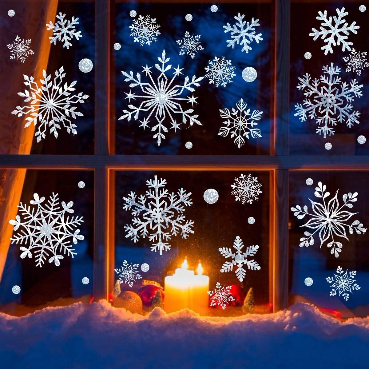 318 Pcs Snowflake Window Clings, White Christmas Decoration
