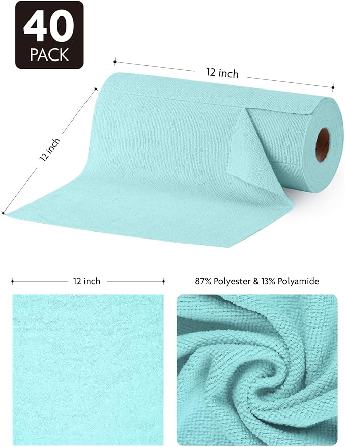 Fantasticlean Microfiber Cleaning Cloth Roll -40 Pack, Tear Away Microfiber Towels, 12