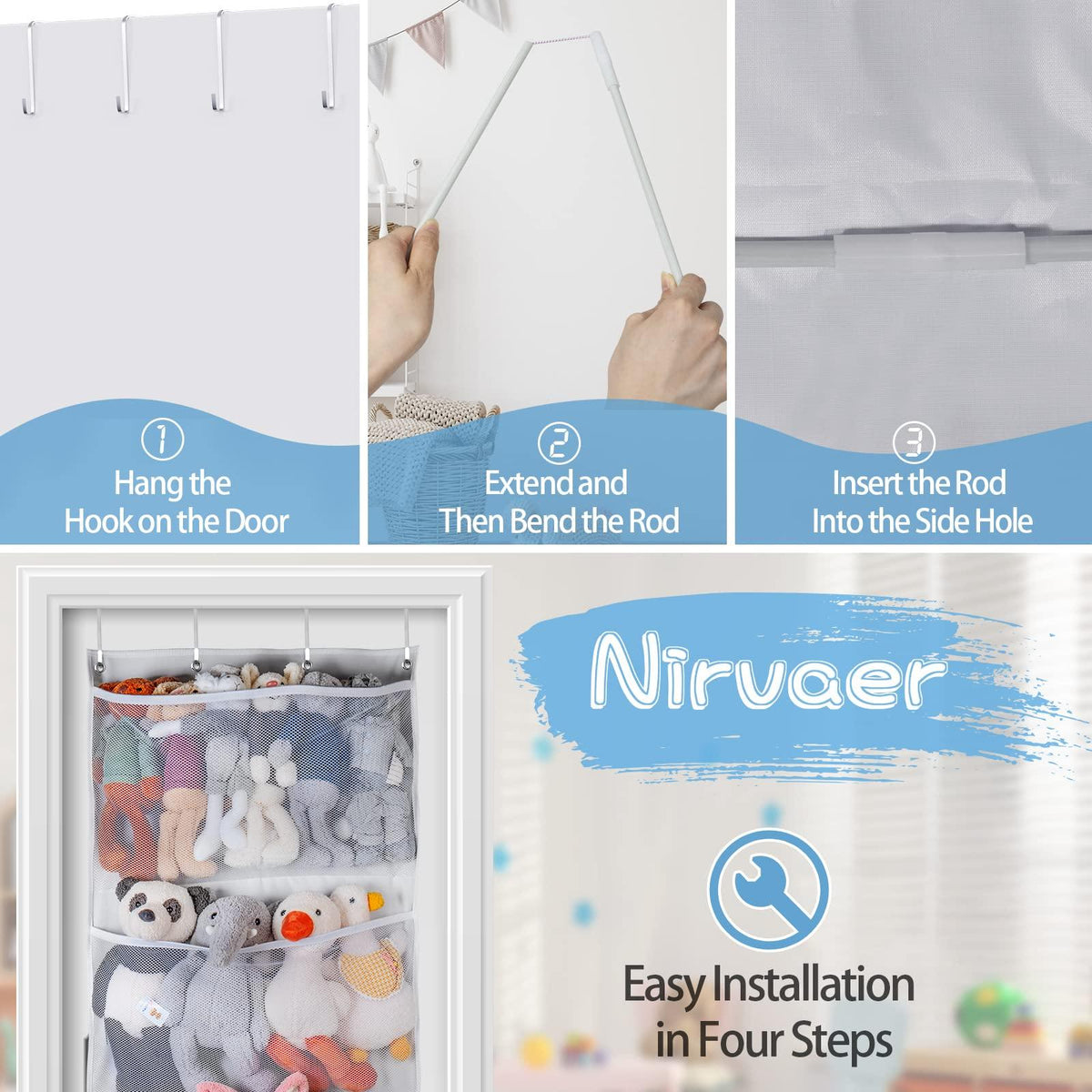 Over The Door Stuffed Animal Storage Organizer, Plus Size, White