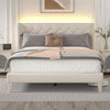 Queen Size Bed Frame with LED Lights, Upholstered Bed Frame with Wingback Diamond Tufted Headboard, Wood Slats Support, Noise-Free, Easy Assembly, No Box Spring Needed, Beige