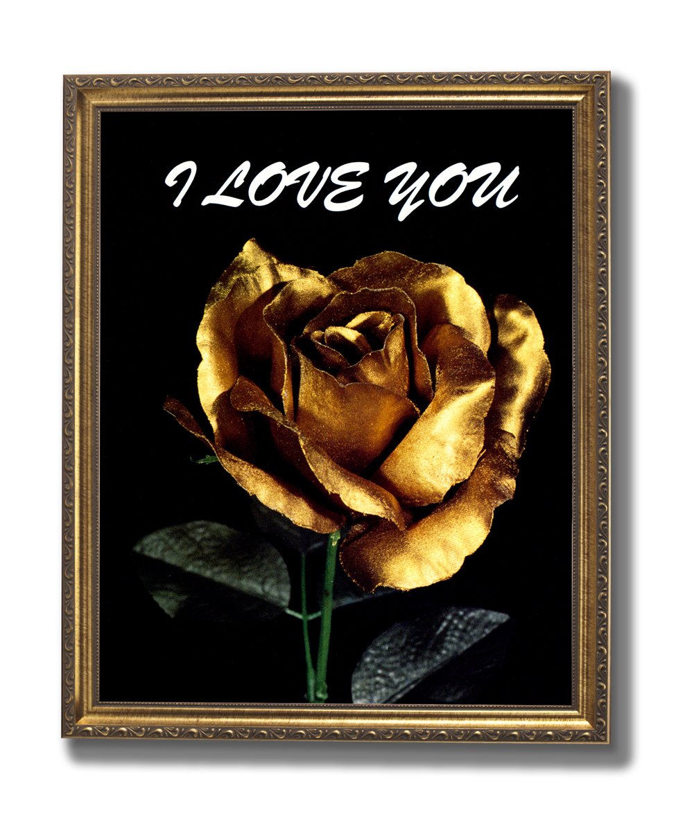 Gold Framed Wall Art - Romantic Rose Flower Print in Antique Gold Frame