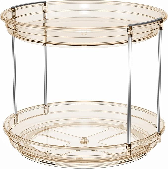 LAMU 2 Tier Lazy Susan Turntable Organizer 9.25'' Rotating Spice Rack Organization for Cabinet, Kitchen, Pantry, Countertop, Bathroom, Vanity, Medicine Cabinet Organizer, Amber