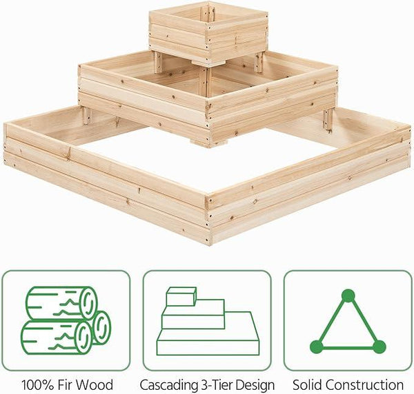 Yaheetech 3 Tier Wooden Raised Garden Bed 44.5'' L×44.5W×20.5×H, Horticulture Open-Bottom Planter Raised Garden Bed for Flowers/Herbs/Vegetables Planter Flower Box