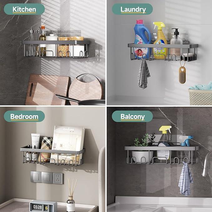 Veken 6-Pack Rustproof & Waterproof Shower Caddy, Adhesive Shelves Rack, Large Capacity Bathroom, College Dorm & Apartment Organizers, No-Drill Wall Mount Living Room & Bedroom Decor, Light Grey