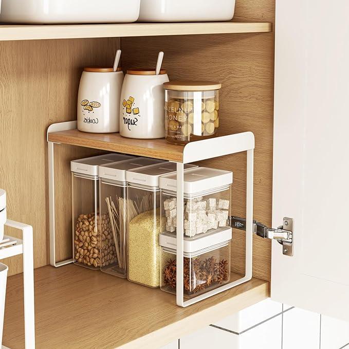 Mitus Shelf Organizer and Storage, Tiered Wood Cabinet Rack for The Kitchen Counter, Bathroom Counter, Pantry Cupboard, Office Desk Bookshelf, 12