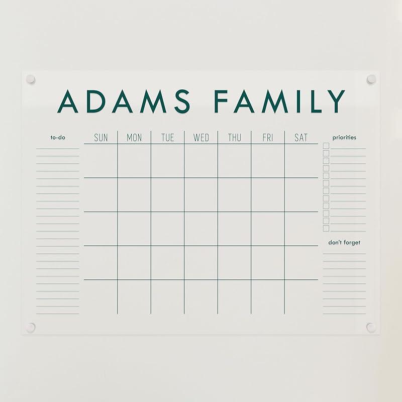 Personalized Clear Acrylic Calendar for Wall, Calendar Whiteboard for Wall, Dry Erase Wall Calendar, Wall Calendar Organizer System for Home (Block, Jade, 31