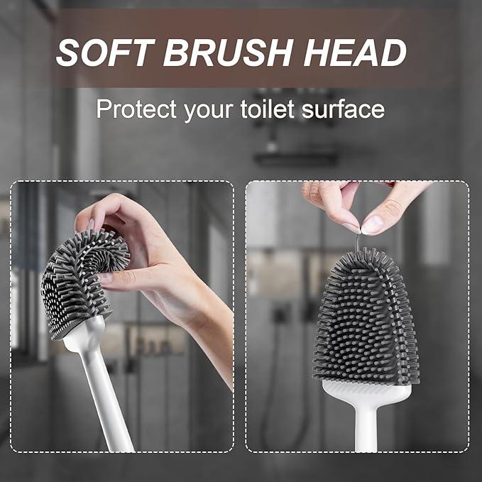 Sellemer Toilet Brush and Holder Set - Flexible Toilet Bowl Brush Head with Silicone Bristles, Compact Size for Storage and Organization, Ventilation Slots Base (1 Pack, White)