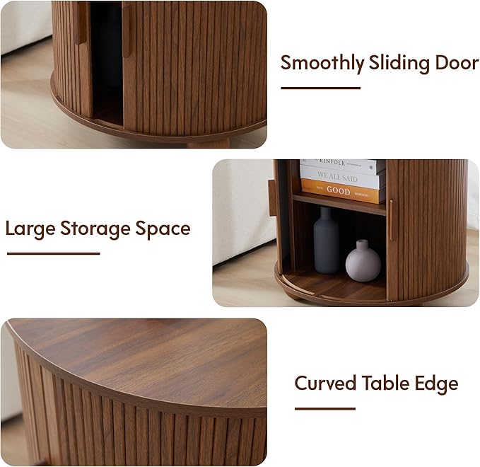 Farmhouse Round End Table with Charging Station, 24