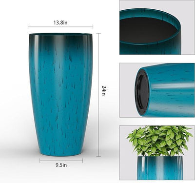 QCQHDU 24 inch Tall Planter for Indoor & Outdoor Plants, 2 Pack Sturdy Plant Flower Pots Modern Decor for Front Porch Patio Deck Living Room