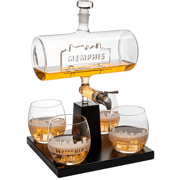 Wine & Whiskey Decanter Set 1100ml by The Wine Savant with 4 Whiskey Glasses, Drink Dispenser Scotch, Bourbon, Brandy Home Office Apartment Decor, Gifts - Dallas, Memphis, New York & Los Angeles Gifts