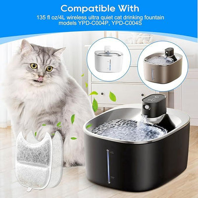 8+8 Set Cat Water Fountain Filters & Pump Sponges for 135 fl oz/4L Wilreless Cat Water Fountain, Replacement Filters & Sponges Pet Drinking Fountain Battery Operated for YPD-C004S,YPD-C004P