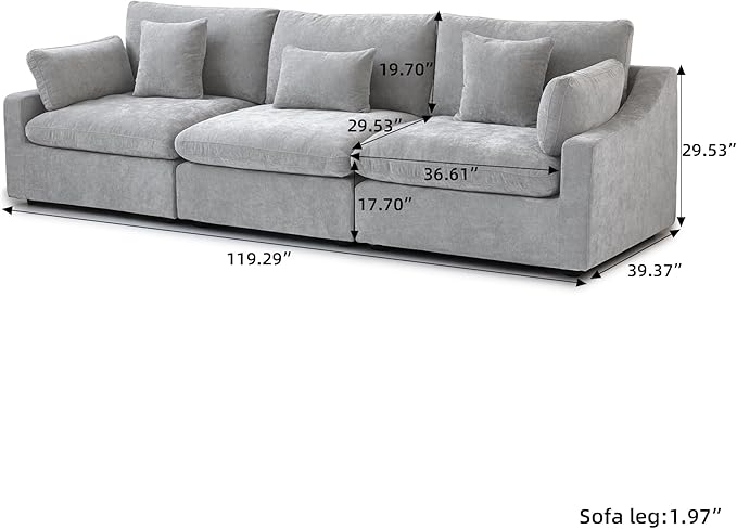 JACH U Shaped Sectional Couches, Cloud Sectional Couch with Deep Seat, 119