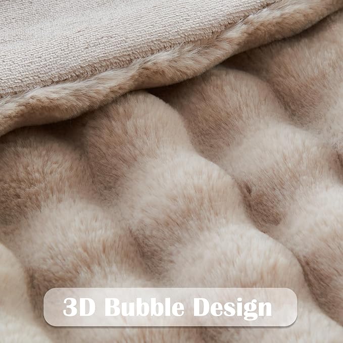 NEWCOSPLAY Faux Fur Throw Blanket Linen Bubble Blanket Thick Warm Soft for Couch Sofa Bed 550GSM (Linen, Throw(50