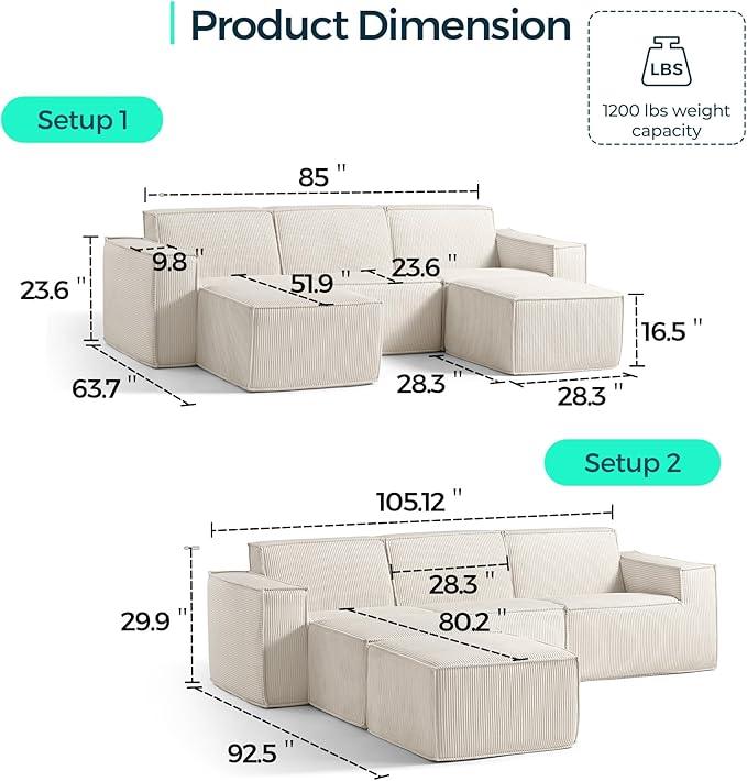 LINSY HOME Oversized Modular Sectional Sofa, 105