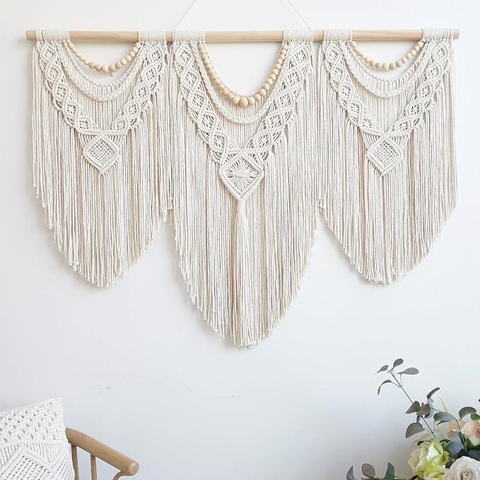 guzhiou large macrame wall hanging - Boho Tapestry Macrame Wall Decor Art- Chic Bohemian Handmade Woven Tapestry Home Decoration for Bedroom Living Room Apartment Wedding Party - 43