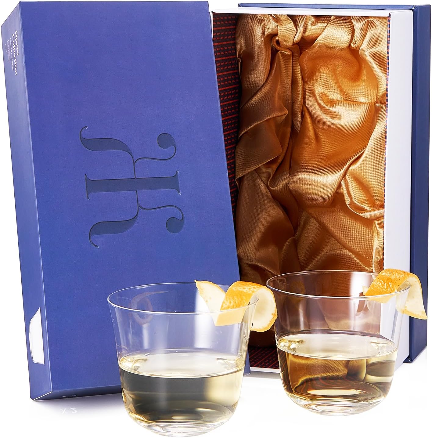 Vintage Crystal Lowball Tumbler Glasses, Set of 2, Clear Radiance - Spirits, Whiskey, Old Fashioned, Cocktails - Hand Blown Classy Glass -Timeless Art Deco Design - Durable Barware, Home Bar (5 OZ)